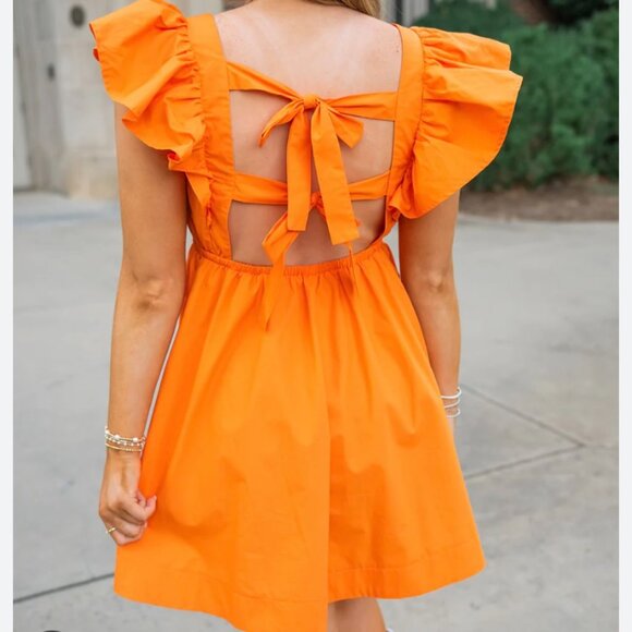 DEE ELLY ORANGE TIE BACK RUFFLE MINI DRESS XL - Picture 2 of 3